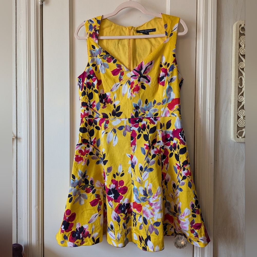 French Connection Yellow Linosa V Neck Dress